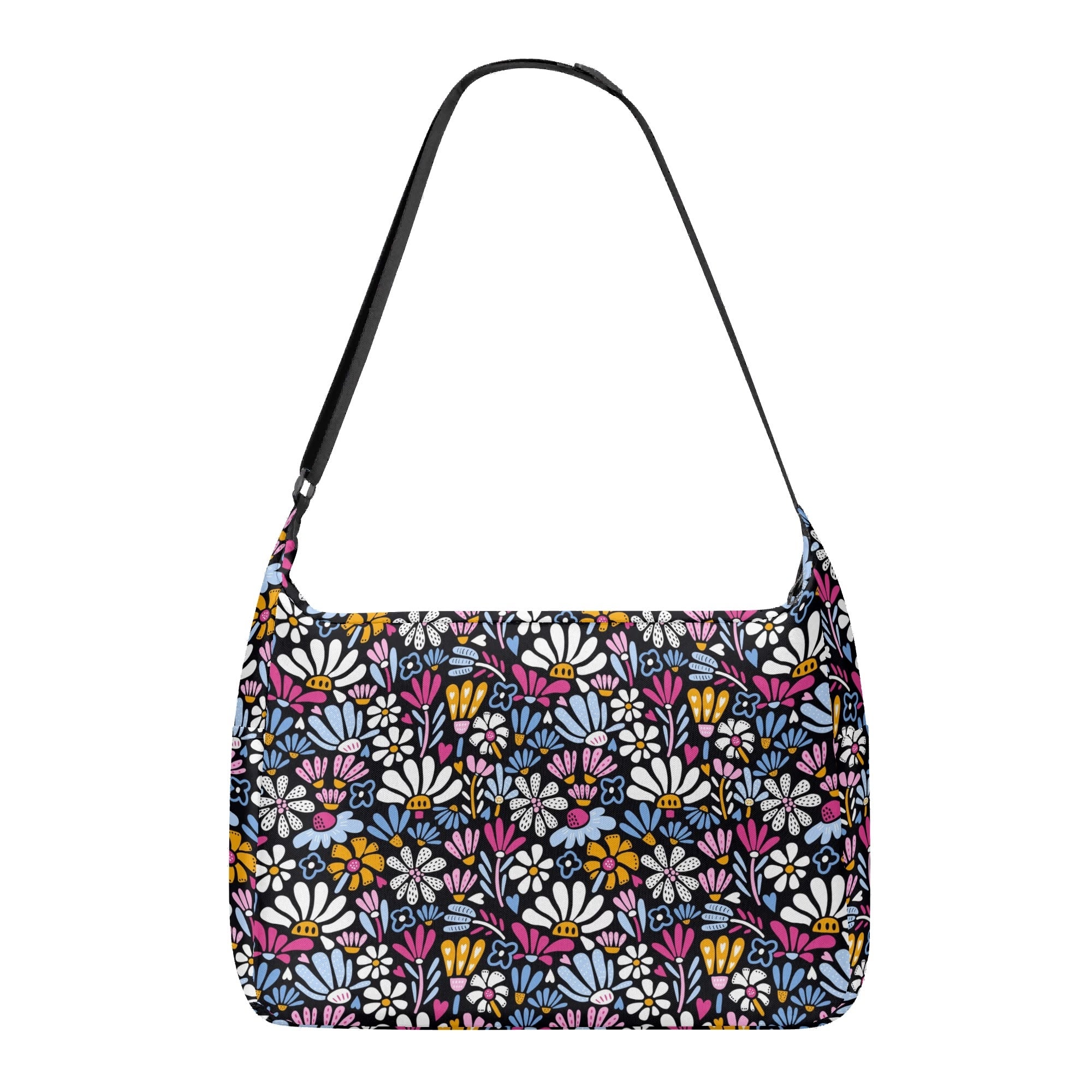 Graphic Flowers On Black Laptop Messenger & Shoulder Bag Laptop Messenger Shoulder Bag Plants Printed Offshore