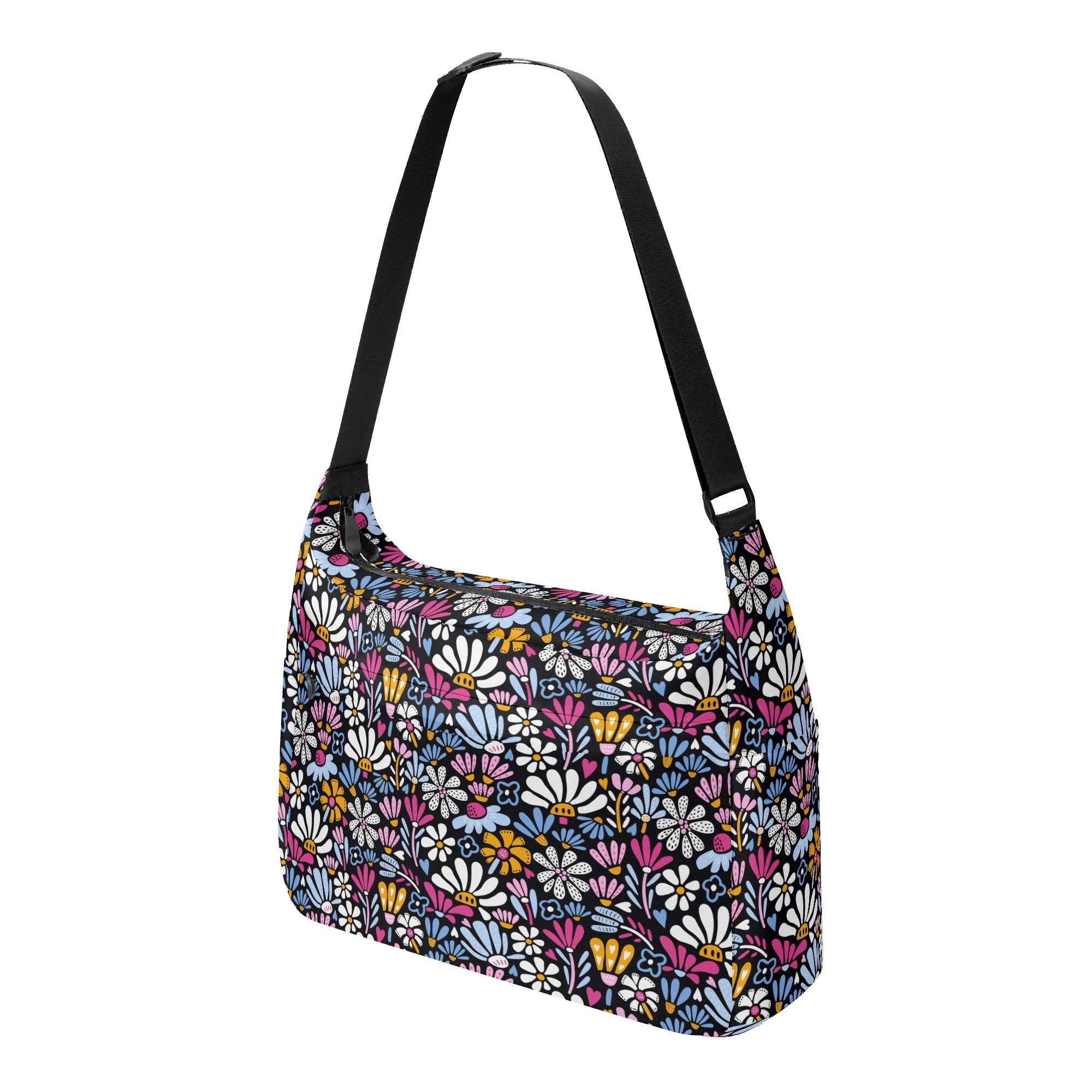 Graphic Flowers On Black Laptop Messenger & Shoulder Bag Laptop Messenger Shoulder Bag Plants Printed Offshore