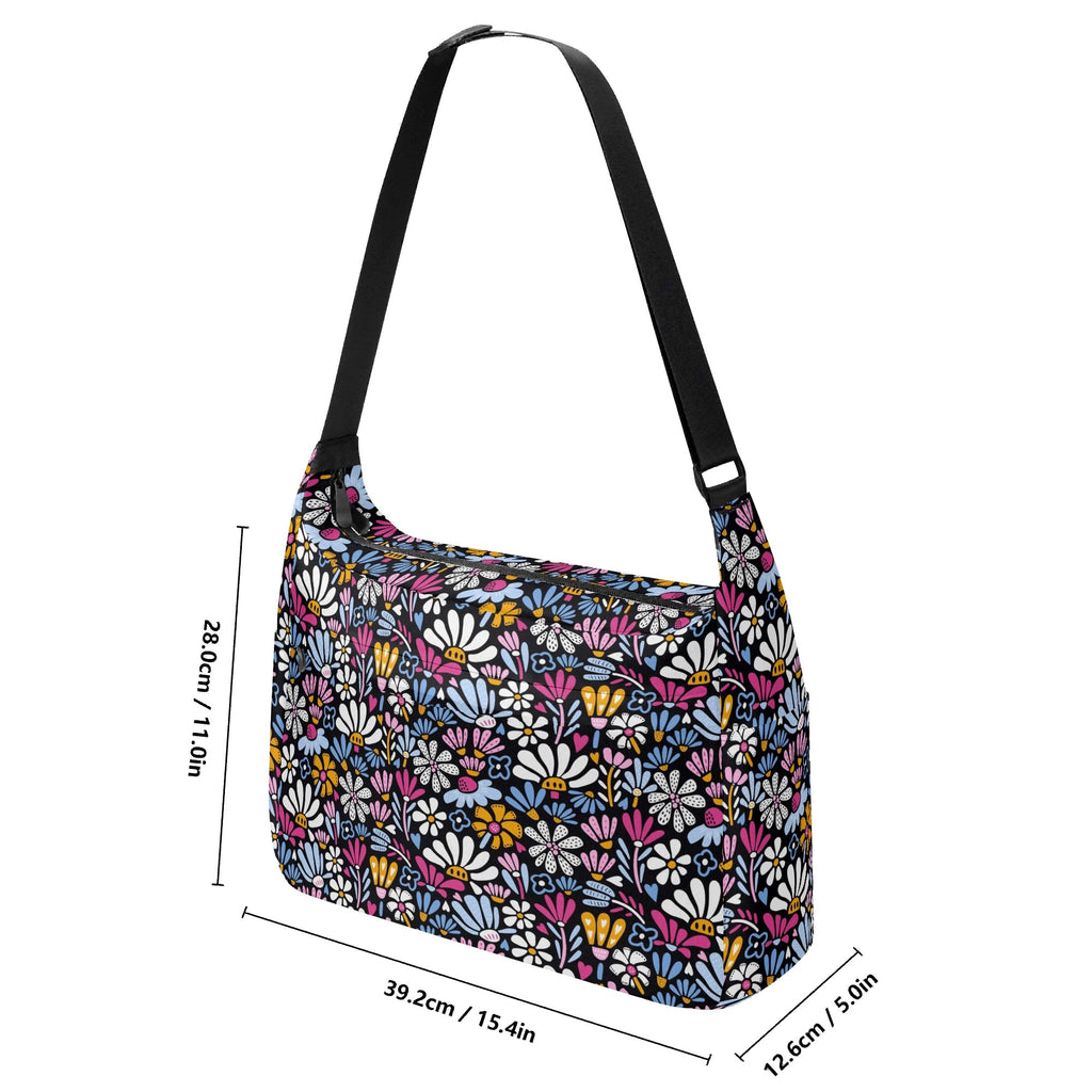Graphic Flowers On Black Laptop Messenger & Shoulder Bag Laptop Messenger Shoulder Bag Plants Printed Offshore