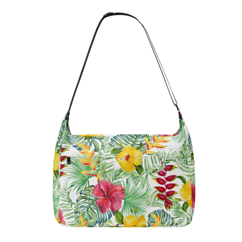 Tropical Flowers On White Laptop Messenger & Shoulder Bag Default Title Laptop Messenger Shoulder Bag Plants Printed Offshore
