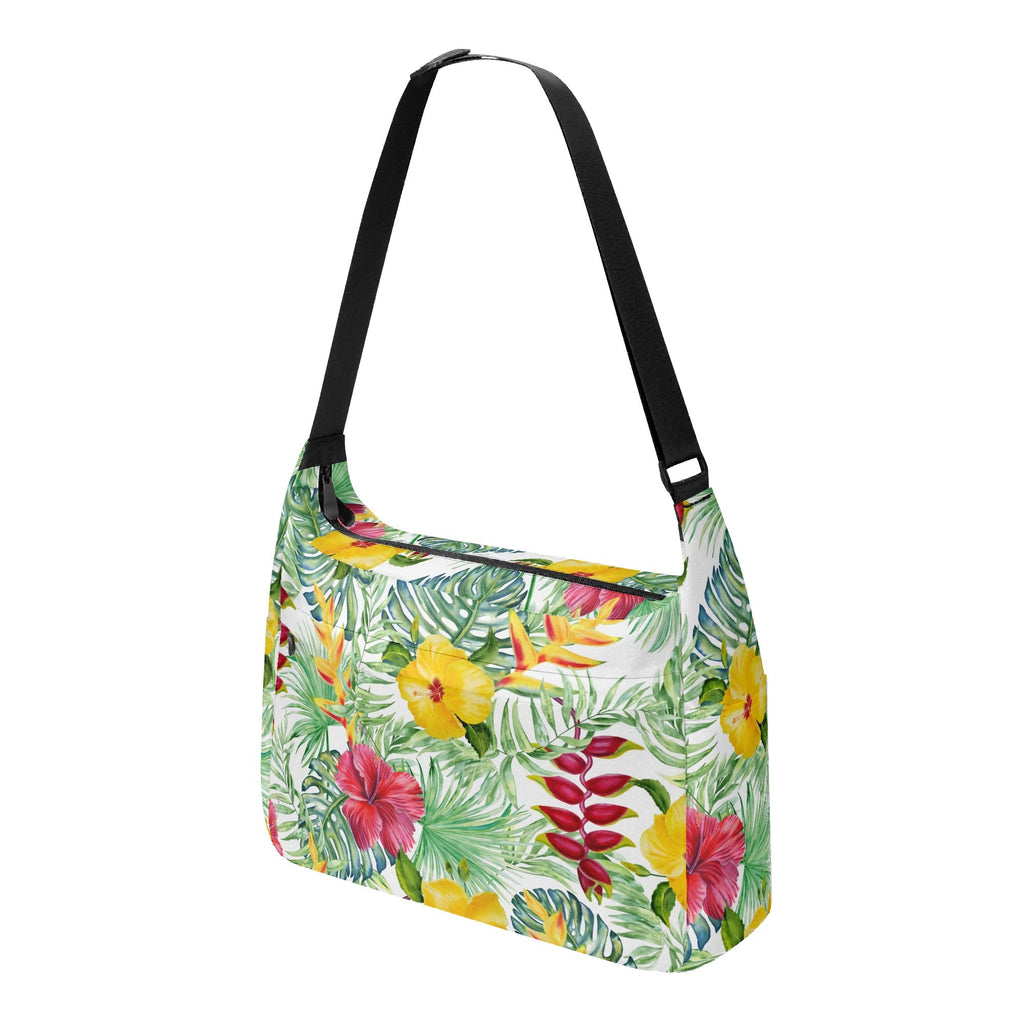 Tropical Flowers On White Laptop Messenger & Shoulder Bag Laptop Messenger Shoulder Bag Plants Printed Offshore