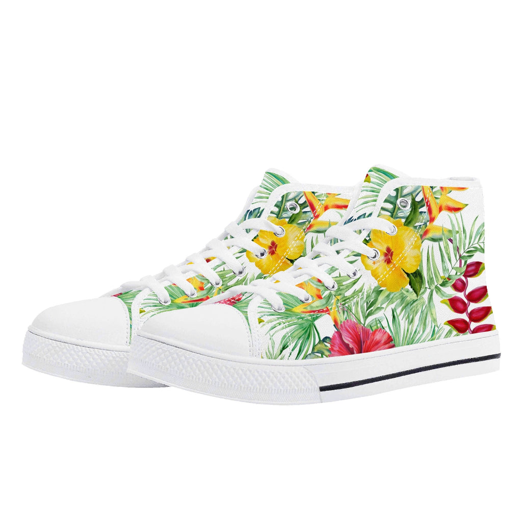 Tropical Flowers On White Womens High Top Canvas Shoes US5.5 (EU36) Plants Printed Offshore