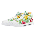 Tropical Flowers On White Womens High Top Canvas Shoes US5.5 (EU36) Plants Printed Offshore