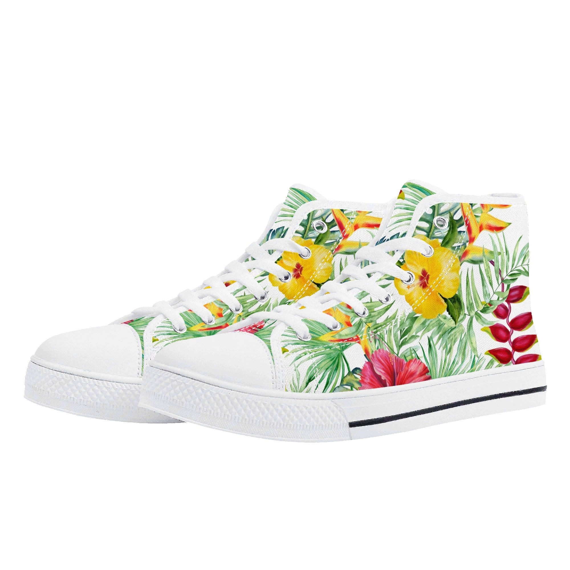 Tropical Flowers On White Womens High Top Canvas Shoes US5.5 (EU36) Plants Printed Offshore