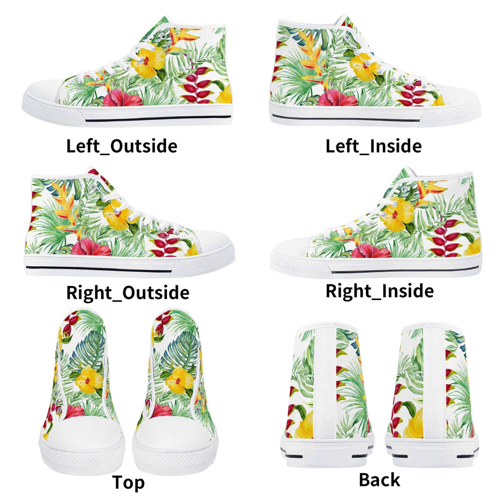 Tropical Flowers On White Womens High Top Canvas Shoes Plants Printed Offshore