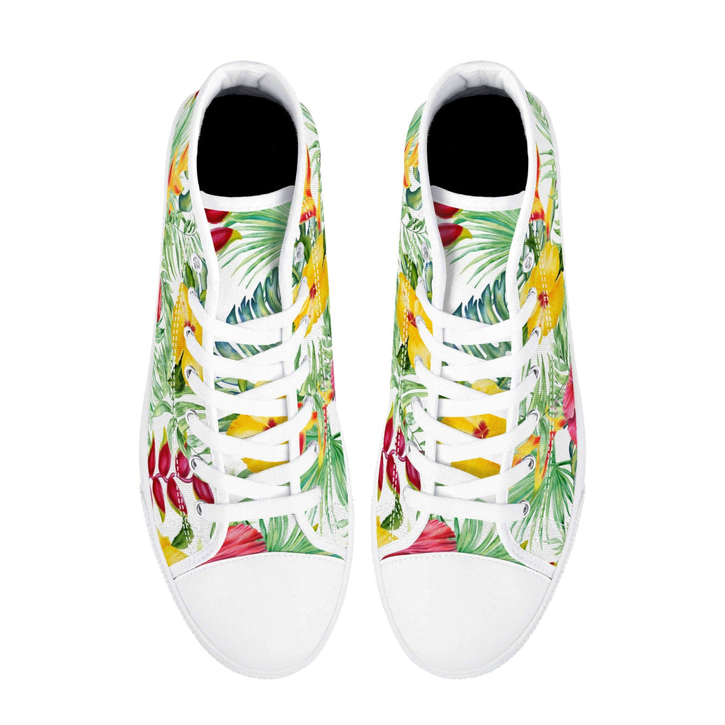 Tropical Flowers On White Womens High Top Canvas Shoes Plants Printed Offshore