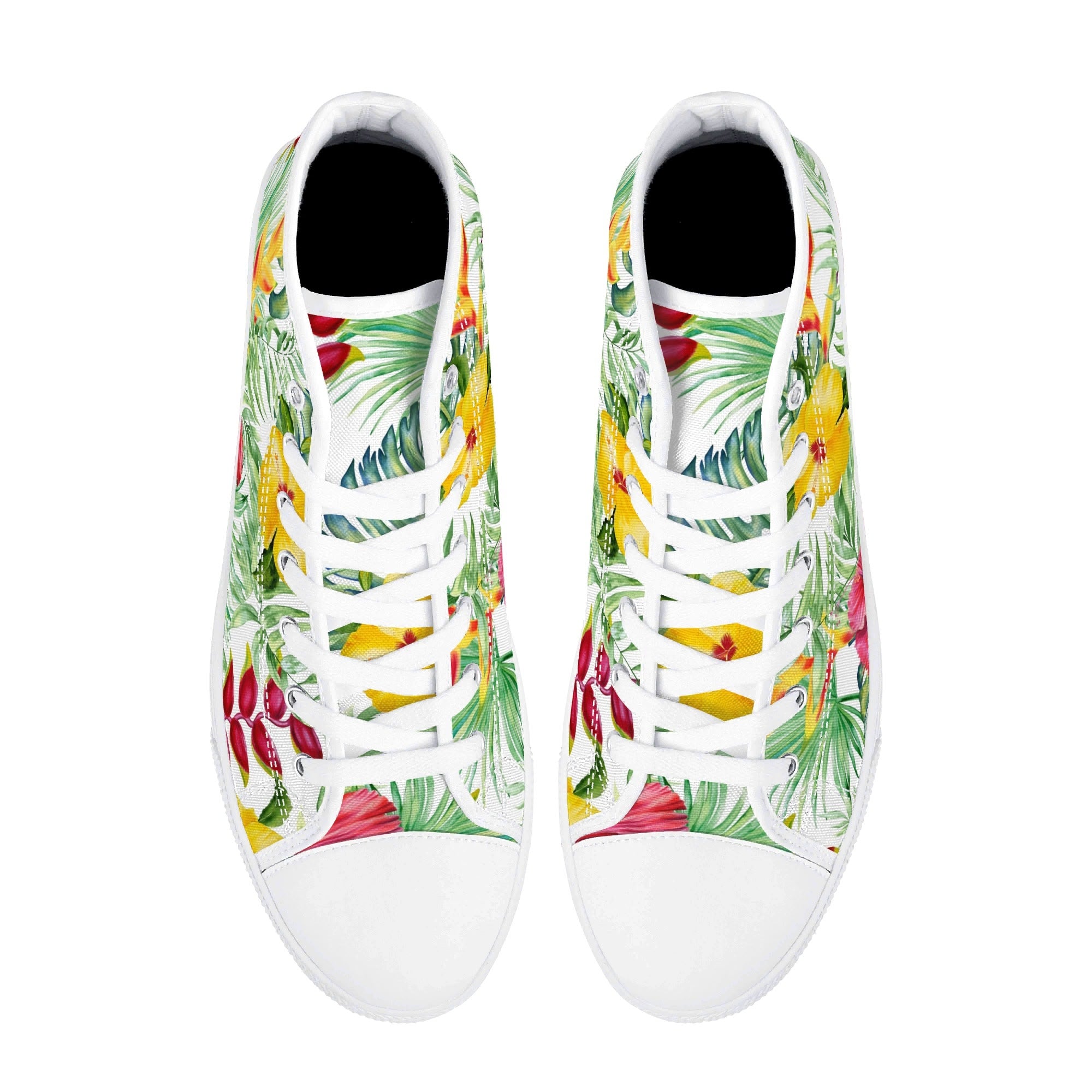 Tropical Flowers On White Womens High Top Canvas Shoes Plants Printed Offshore