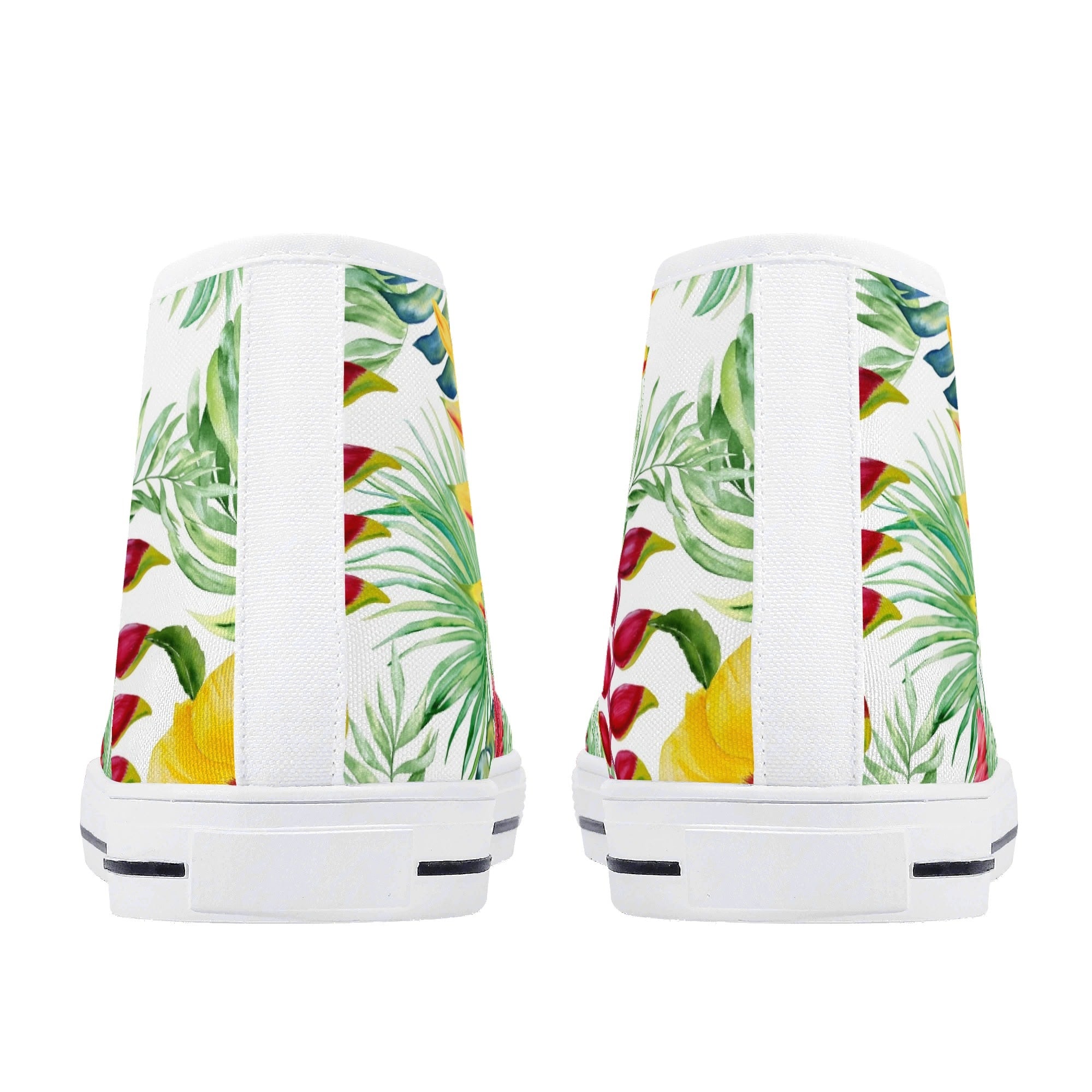 Tropical Flowers On White Womens High Top Canvas Shoes Plants Printed Offshore