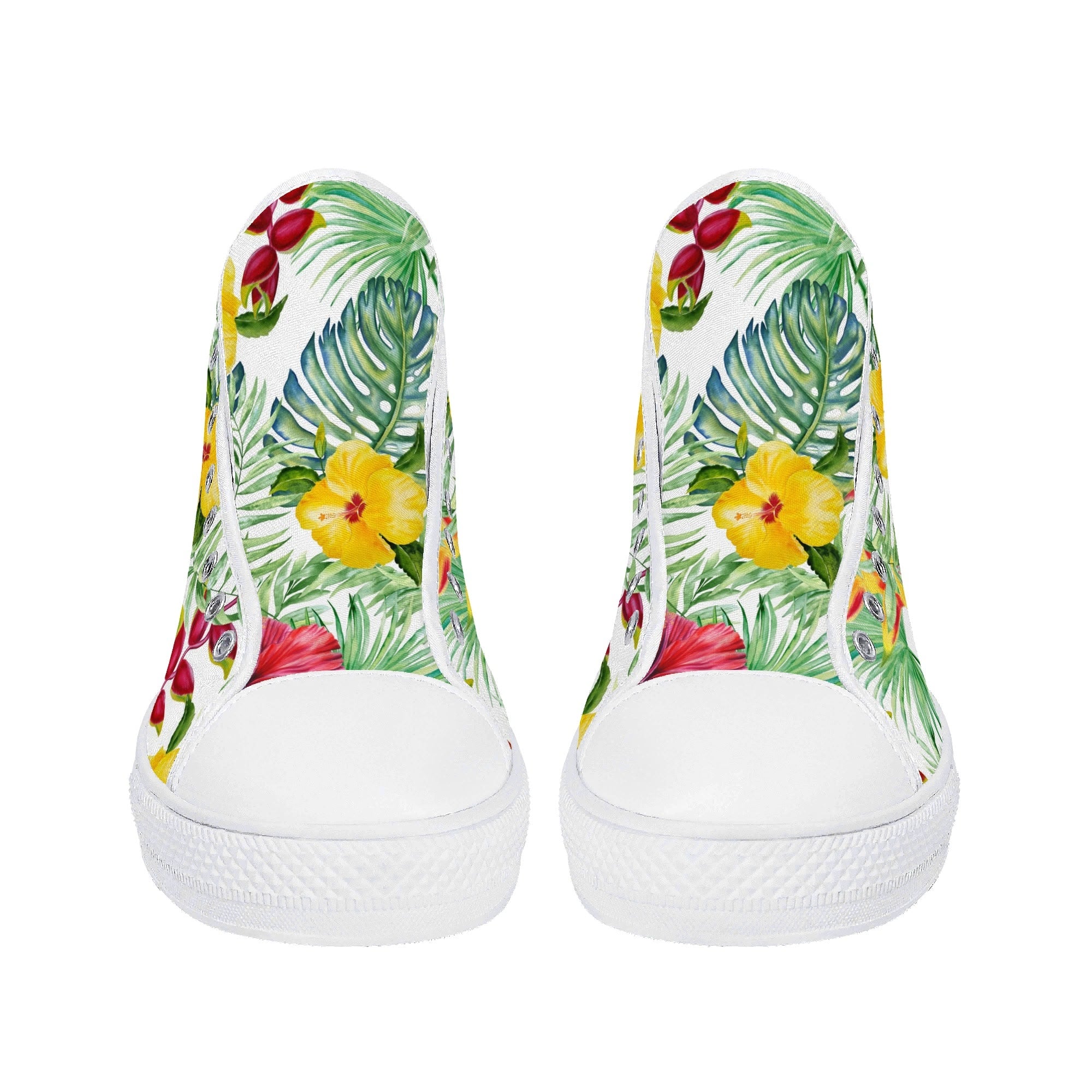 Tropical Flowers On White Womens High Top Canvas Shoes Plants Printed Offshore