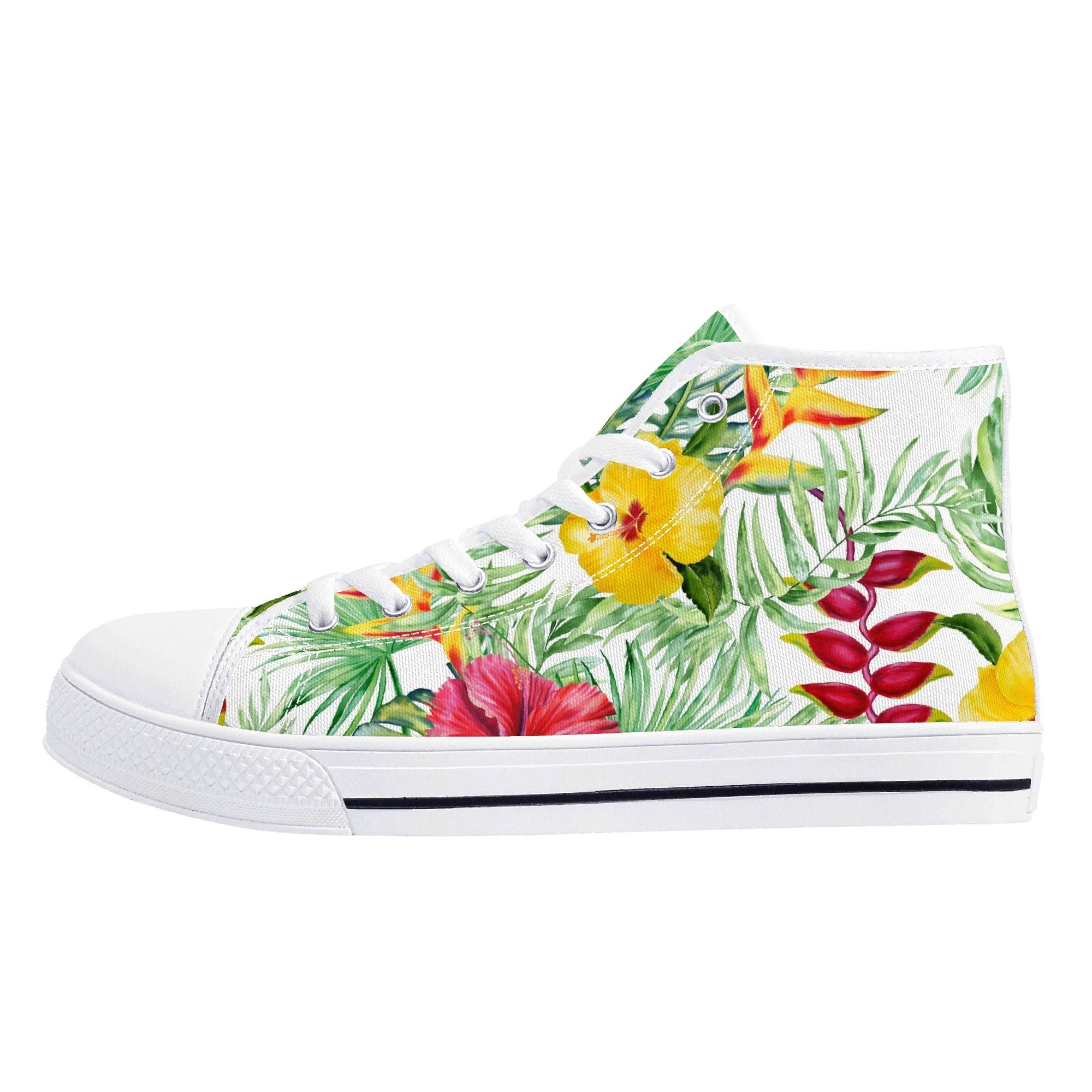 Tropical Flowers On White Womens High Top Canvas Shoes Plants Printed Offshore