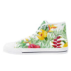 Tropical Flowers On White Womens High Top Canvas Shoes Plants Printed Offshore