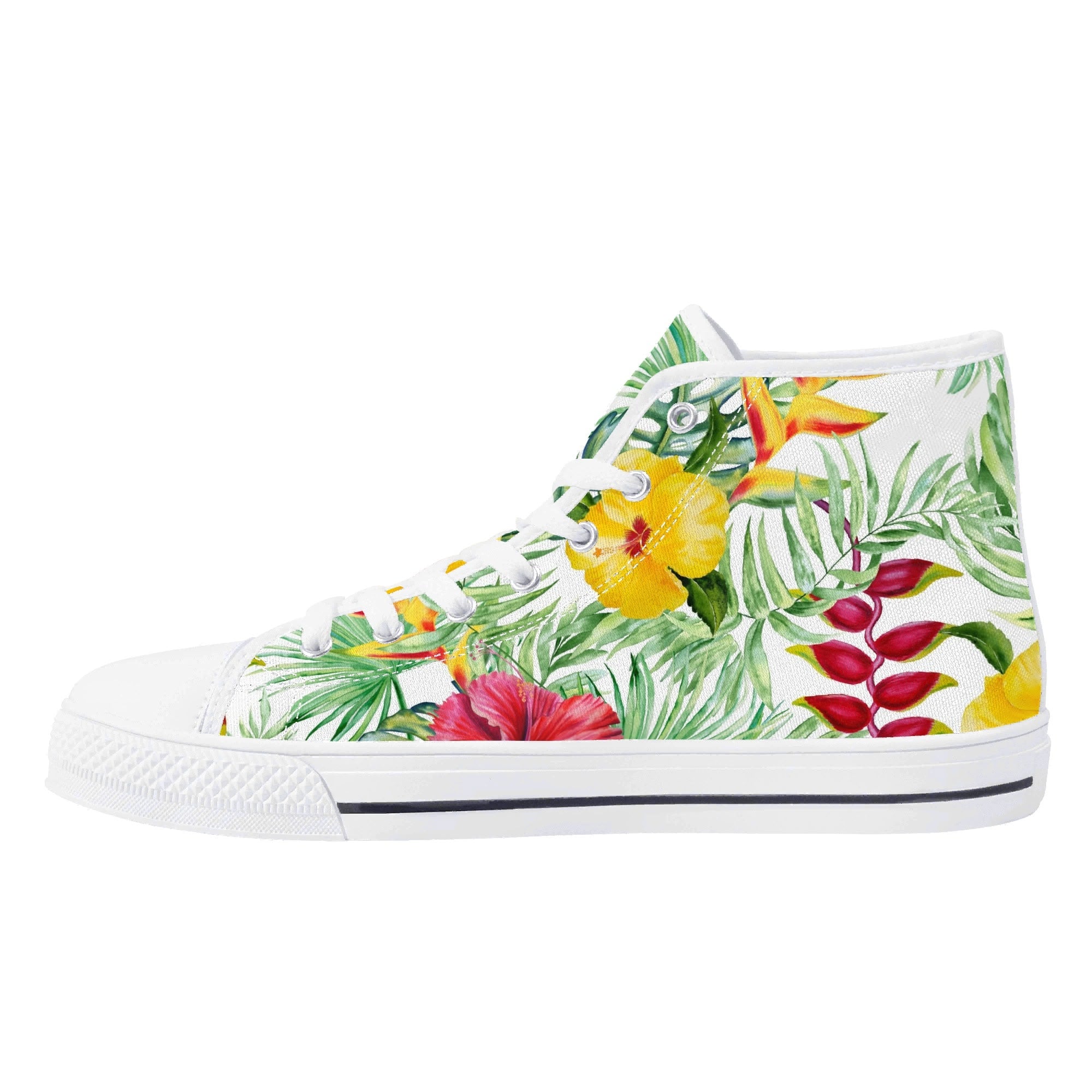 Tropical Flowers On White Womens High Top Canvas Shoes Plants Printed Offshore