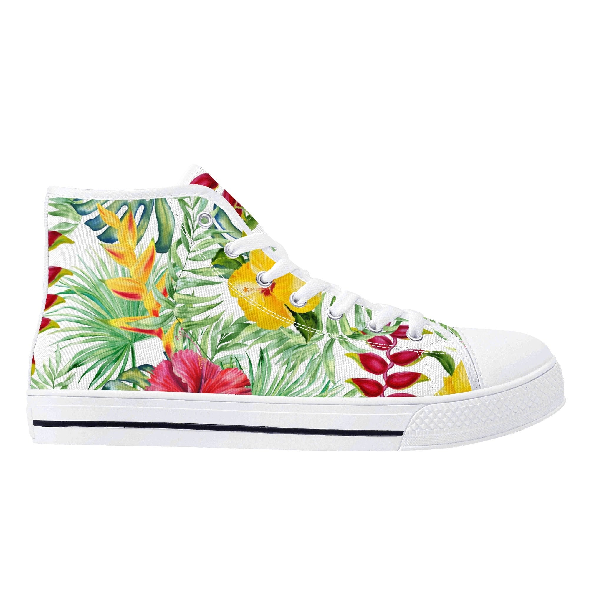Tropical Flowers On White Womens High Top Canvas Shoes Plants Printed Offshore