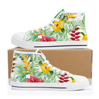Tropical Flowers On White Womens High Top Canvas Shoes Plants Printed Offshore