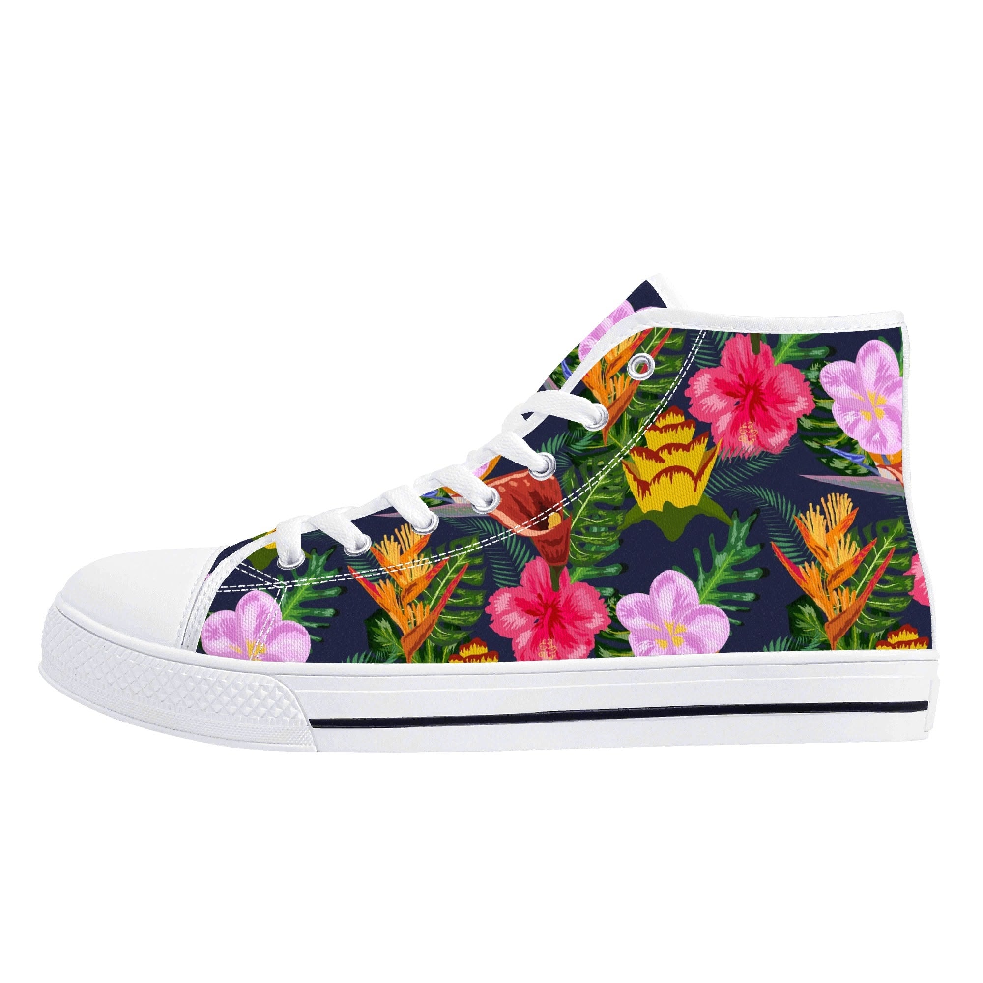 Tropical Floral Womens High Top Canvas Shoes Plants Printed Offshore