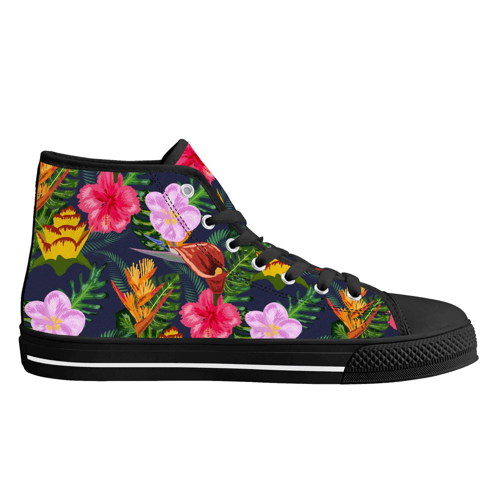 Tropical Floral Womens High Top Canvas Shoes Plants Printed Offshore