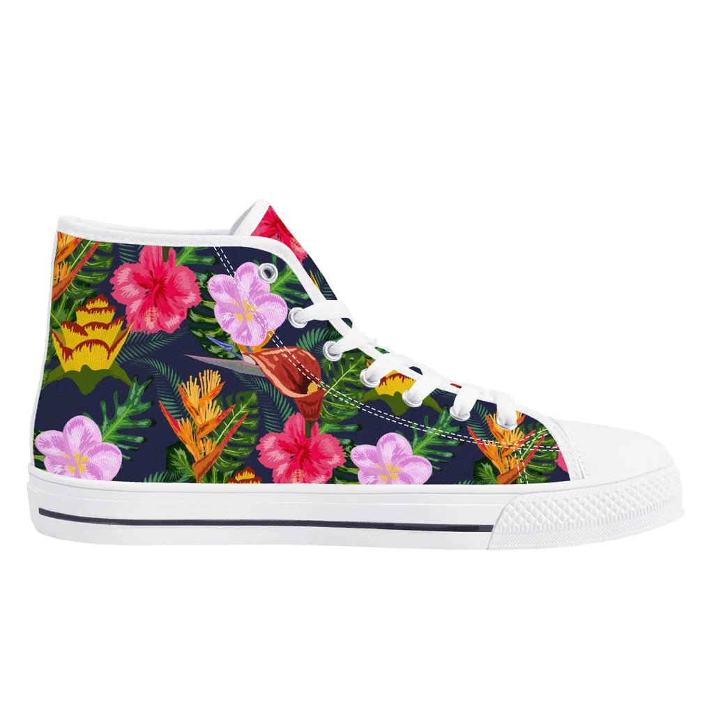Tropical Floral Womens High Top Canvas Shoes Plants Printed Offshore