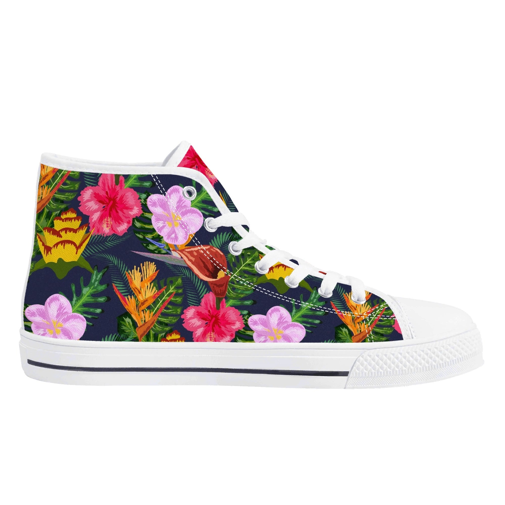 Tropical Floral Womens High Top Canvas Shoes Plants Printed Offshore