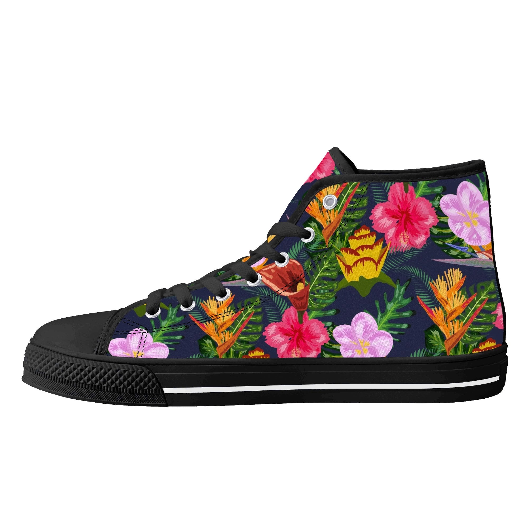 Tropical Floral Womens High Top Canvas Shoes Plants Printed Offshore