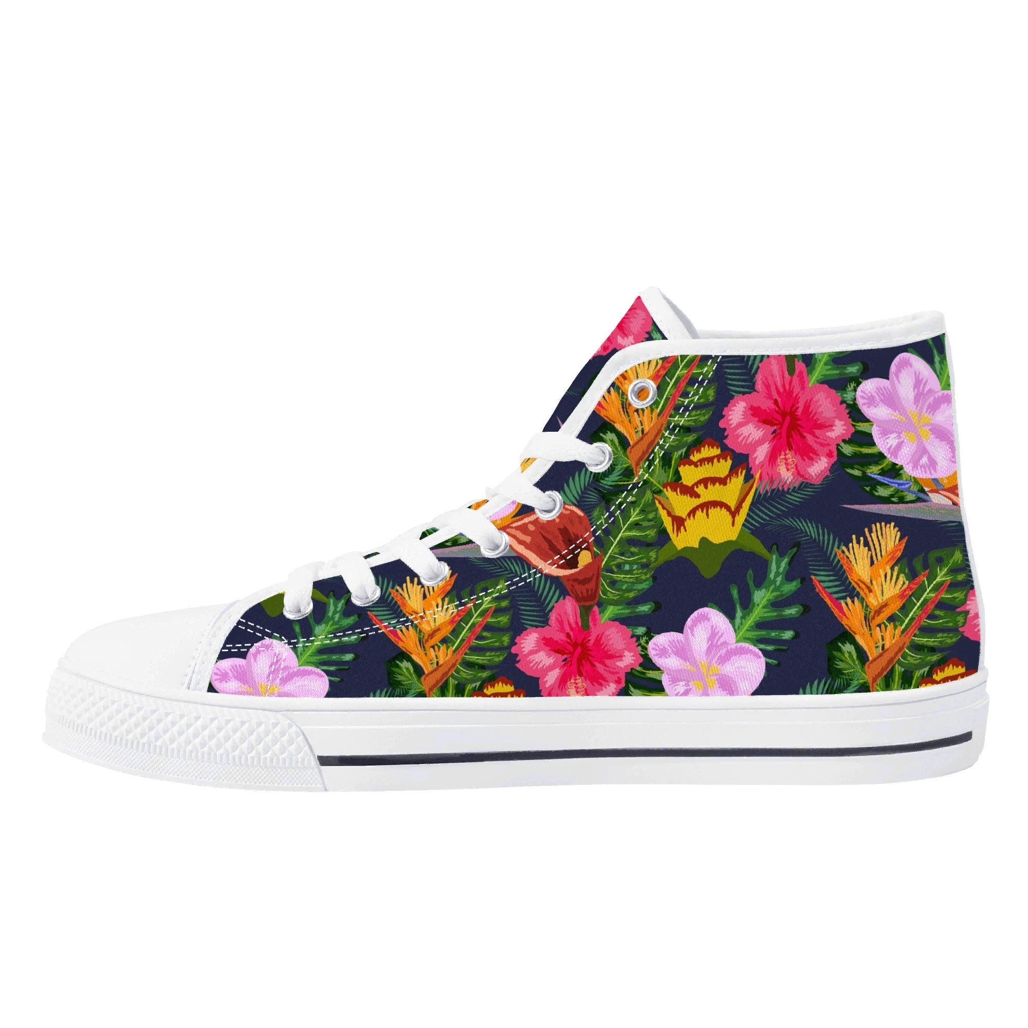 Tropical Floral Womens High Top Canvas Shoes Plants Printed Offshore