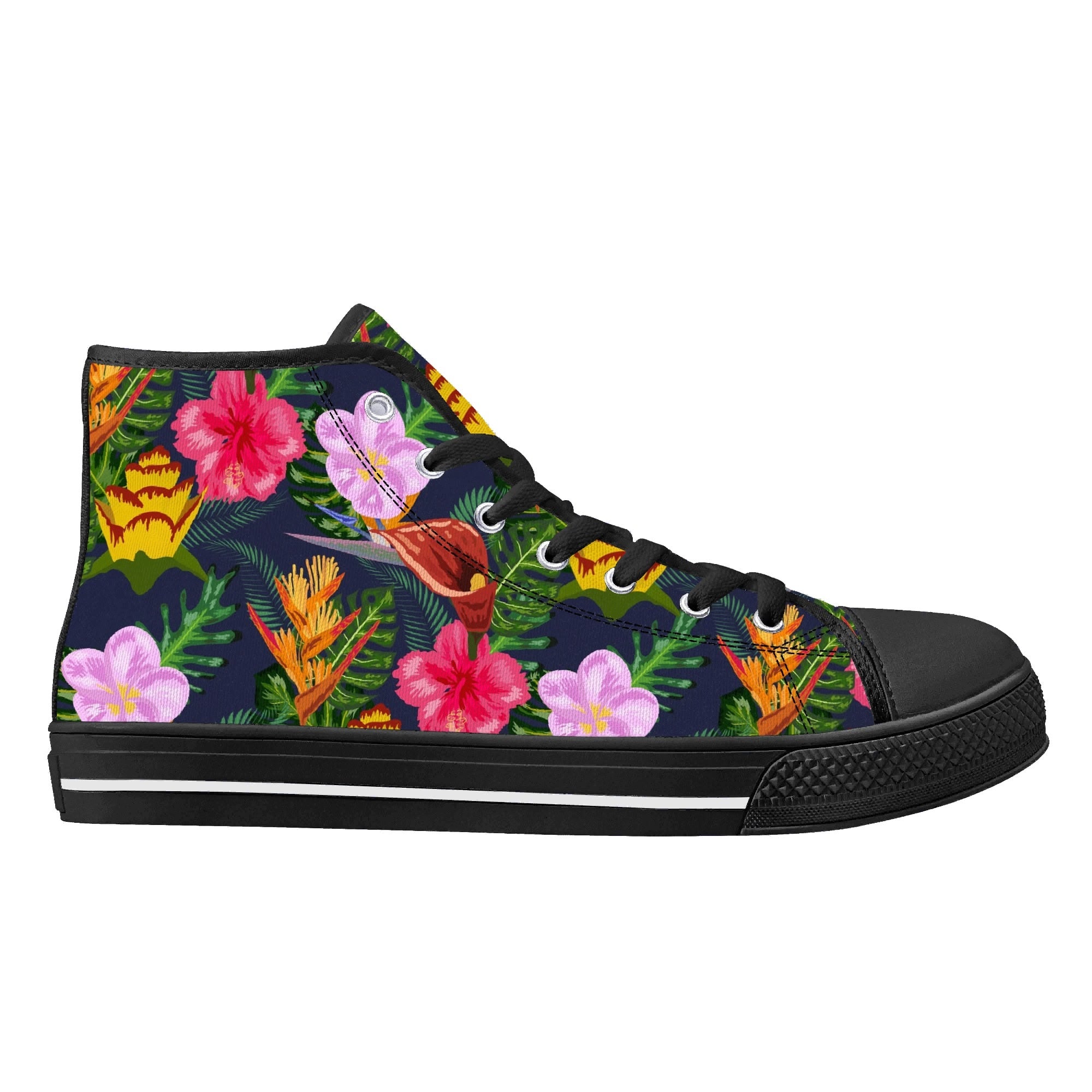 Tropical Floral Womens High Top Canvas Shoes Plants Printed Offshore