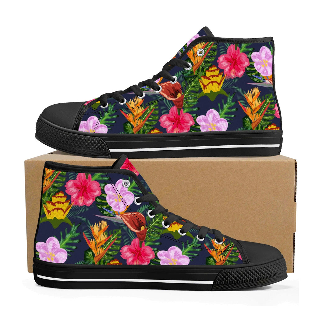 Tropical Floral Womens High Top Canvas Shoes Plants Printed Offshore