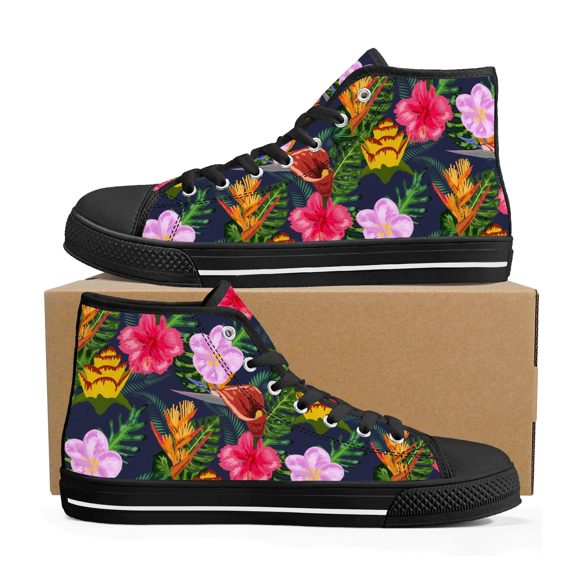 Tropical Floral Womens High Top Canvas Shoes Plants Printed Offshore