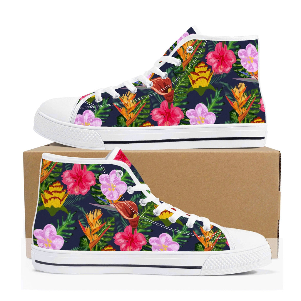 Tropical Floral Womens High Top Canvas Shoes Plants Printed Offshore