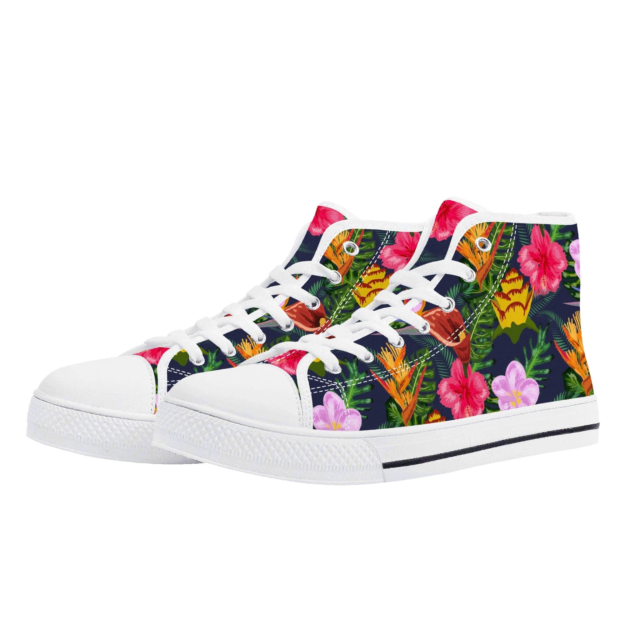 Tropical Floral Womens High Top Canvas Shoes Plants Printed Offshore
