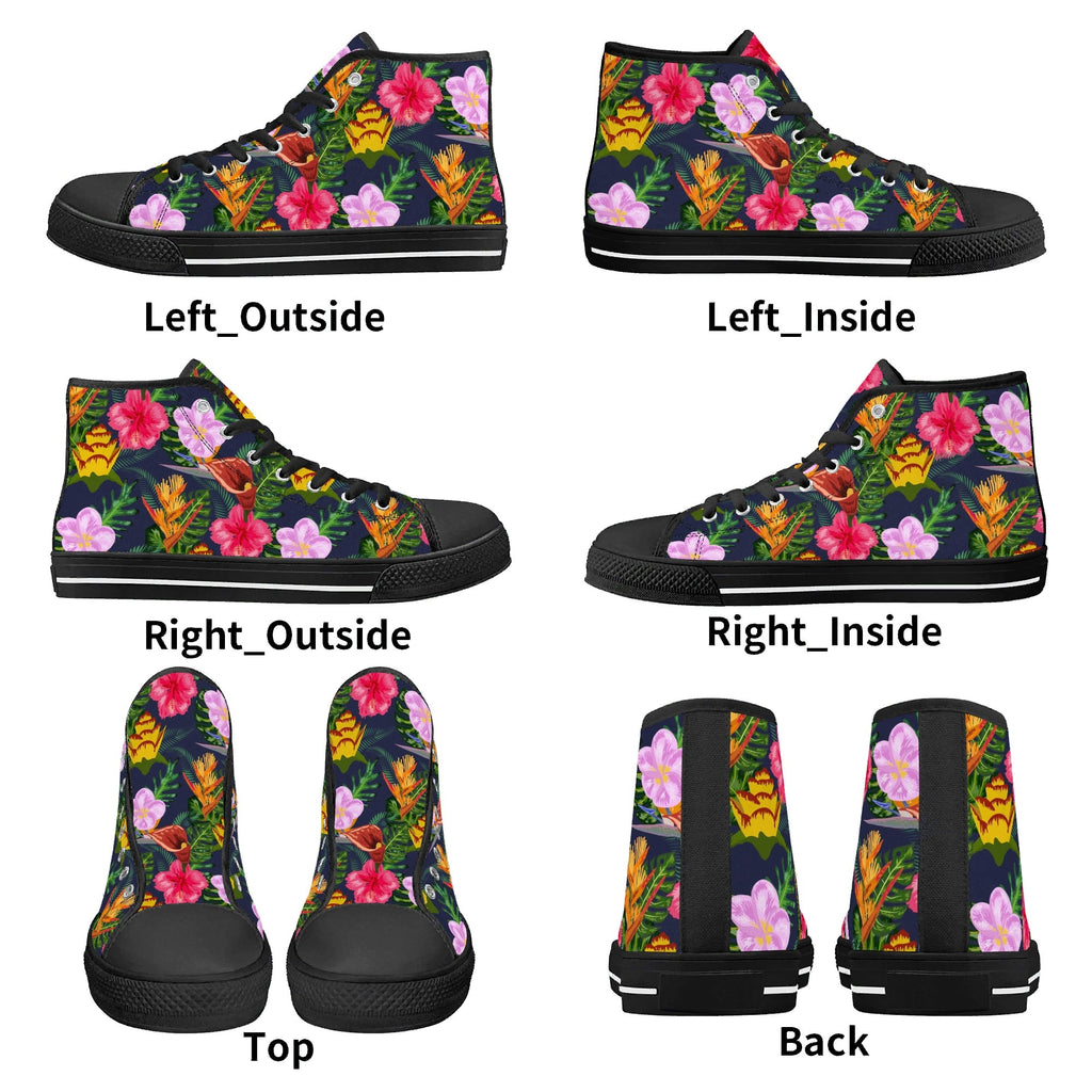 Tropical Floral Womens High Top Canvas Shoes Plants Printed Offshore