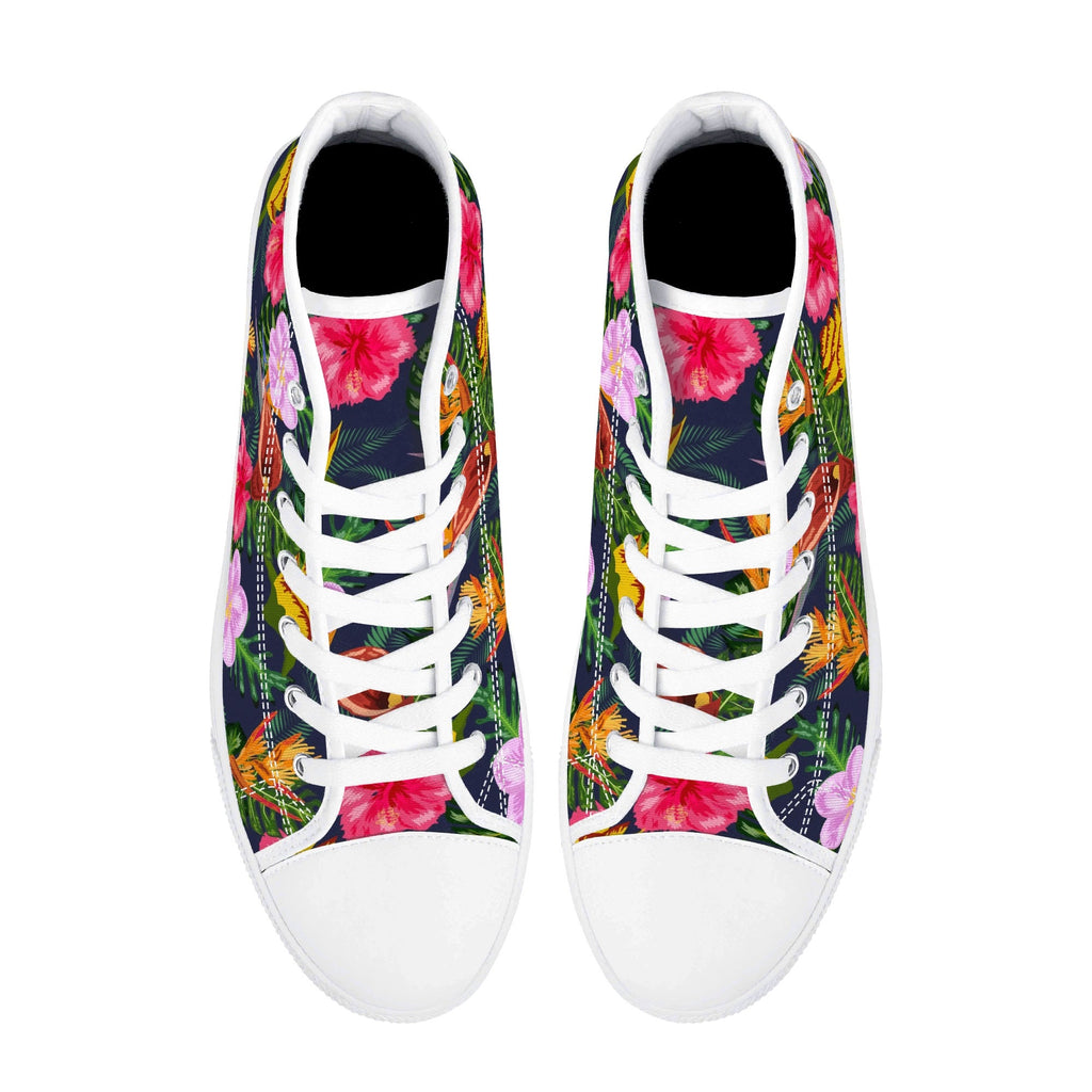 Tropical Floral Womens High Top Canvas Shoes Plants Printed Offshore