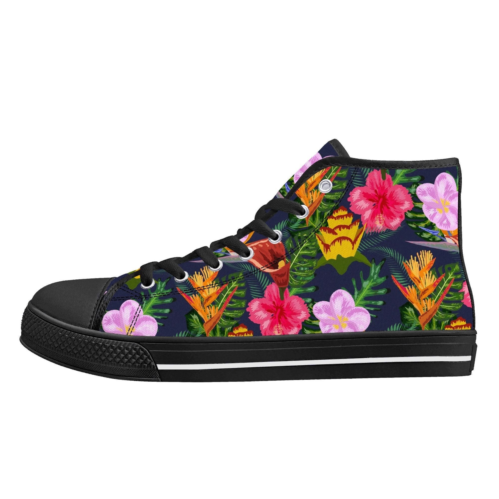 Tropical Floral Womens High Top Canvas Shoes Plants Printed Offshore
