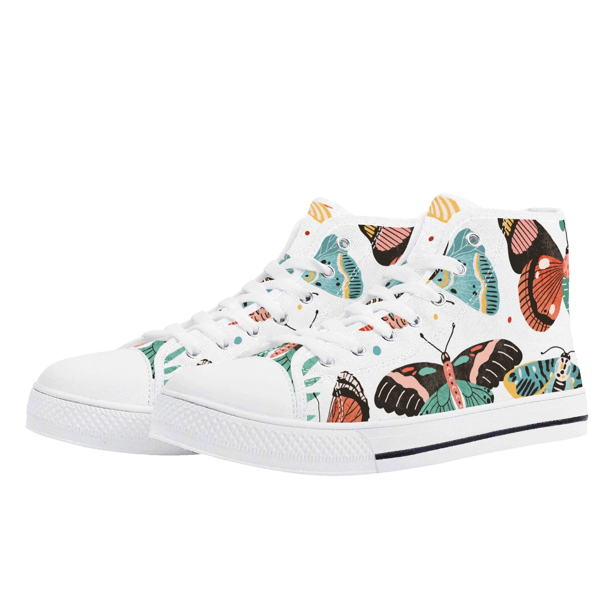 Pretty Moths And Butterflies Womens High Top Canvas Shoes White Printed Offshore