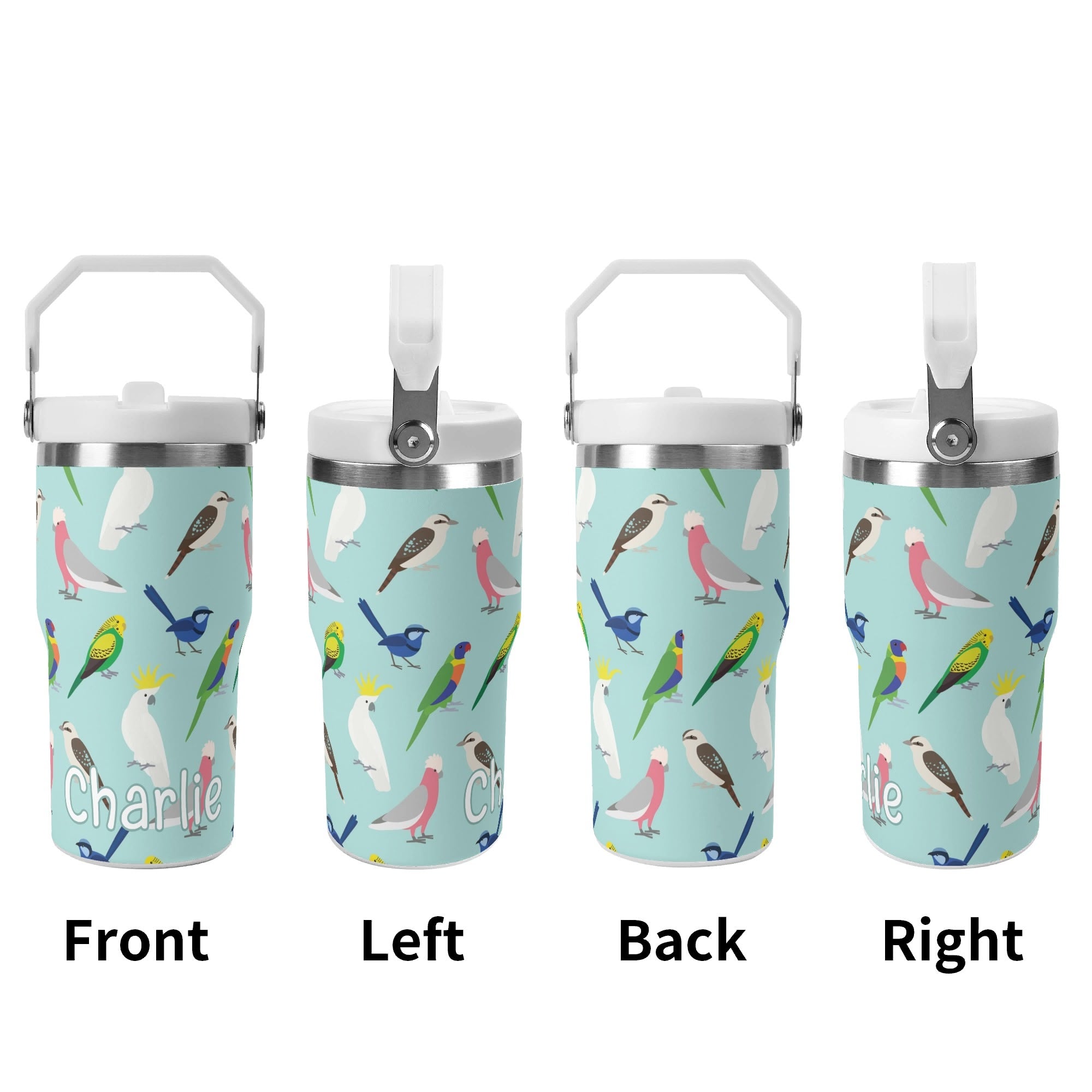 Personalised - Australian Birds - 20oz Stainless Steel Tumbler Screw On Lid With Straw Personalised 20oz Tumbler with Top Handle animal Birds Printed Offshore