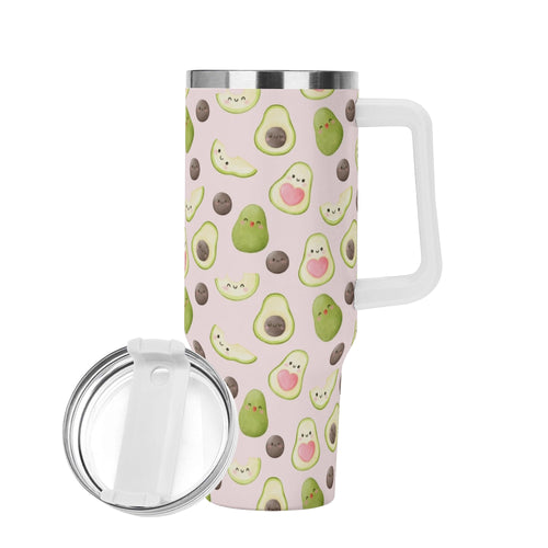 Avocado Love 40oz Stainless Steel Tumbler Gift With White Handle and Straw 40oz Stainless Steel Tumbler With Handle Food Love Printed Offshore