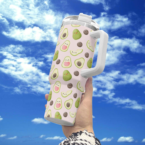 Avocado Love 40oz Stainless Steel Tumbler Gift With White Handle and Straw 40oz Stainless Steel Tumbler With Handle Food Love Printed Offshore