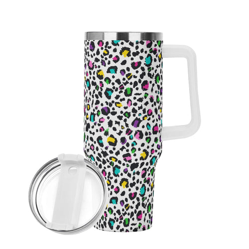 Animal Print In Colour 40oz Stainless Steel Tumbler Gift With White Handle and Straw 40oz Stainless Steel Tumbler With Handle animal Printed Offshore