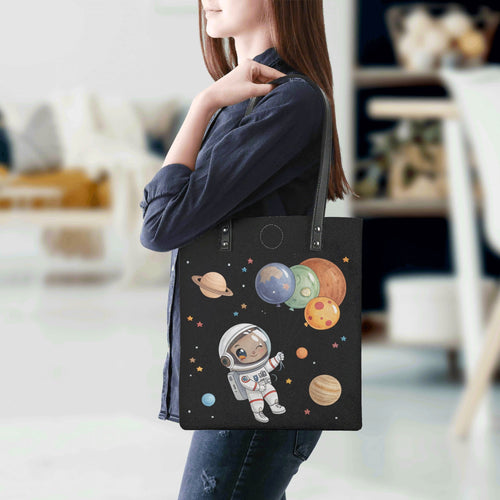 Balloon Planets Astronaut PU Leather Tote Bag PU Leather Tote Bag Printed Offshore Space