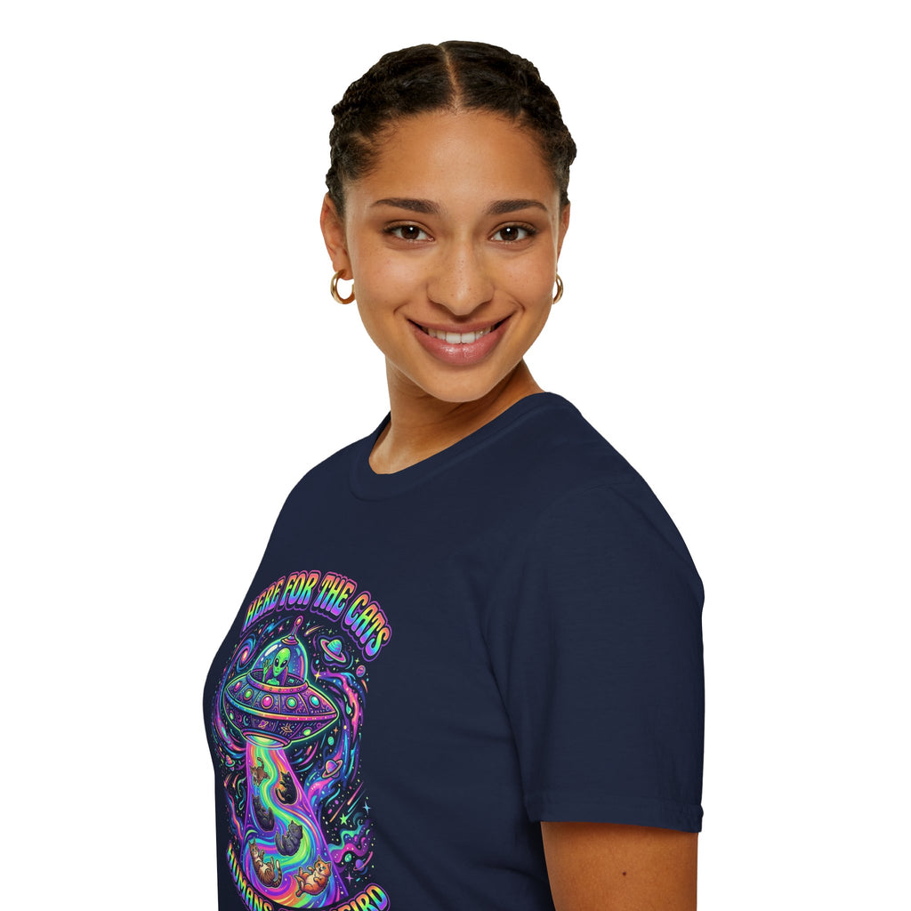 Here For The Cats Alien UFO Unisex T-Shirt Unisex Adult T-shirt animal Globally Fulfilled Sci Fi