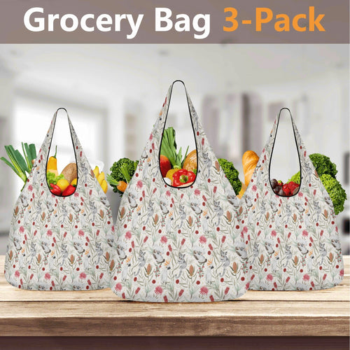 Australian Plants And Animals 3 Pack of Foldable Shopping Bags 3-Pack Shopping Bags animal Printed Offshore