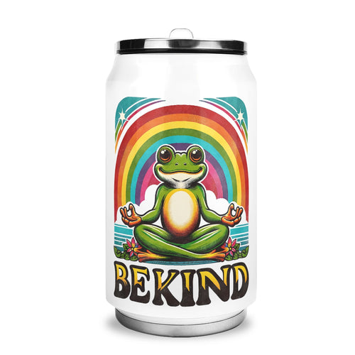 Be Kind, Meditating Frog 300ml Stainless Steel Can Shaped Tumbler With Straw Lid Default Title 300ml Can Shaped Tumbler animal Kindness Printed Offshore