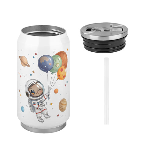 Balloon Planets Astronaut 300ml Stainless Steel Can Shaped Tumbler With Straw Lid 300ml Can Shaped Tumbler Printed Offshore Space