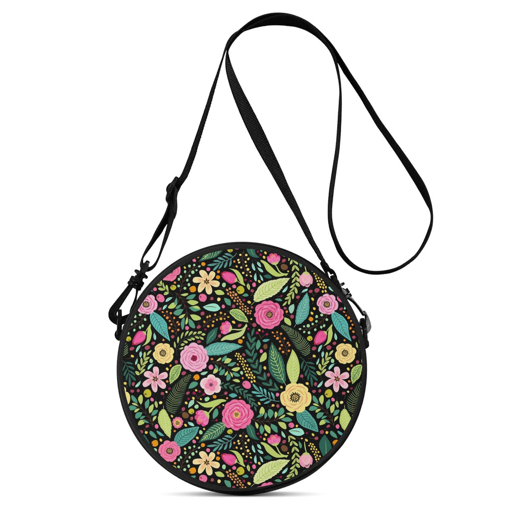 Bright Floral And Leaves Round Canvas Crossbody Bag Default Title Printed Offshore