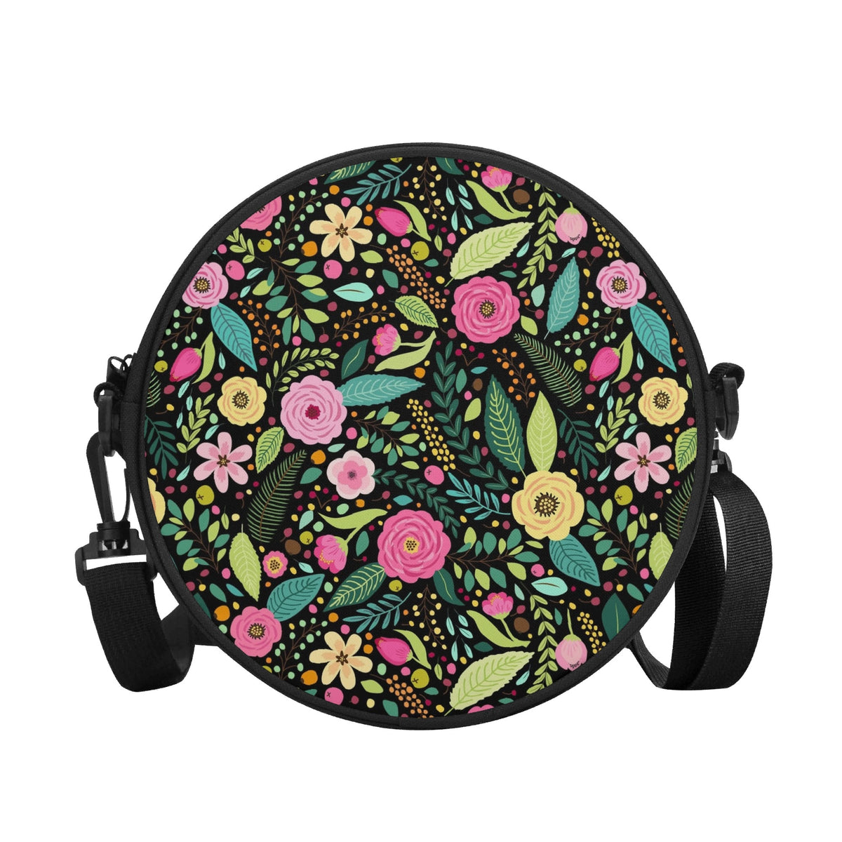 Bright Floral And Leaves Round Canvas Crossbody Bag Printed Offshore