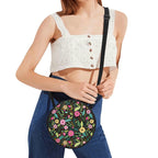 Bright Floral And Leaves Round Canvas Crossbody Bag Printed Offshore