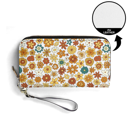 70s Style Floral PU Leather Wallet With Wrist Strap PU Leather Wallet With Wrist Strap Plants Printed Offshore Retro