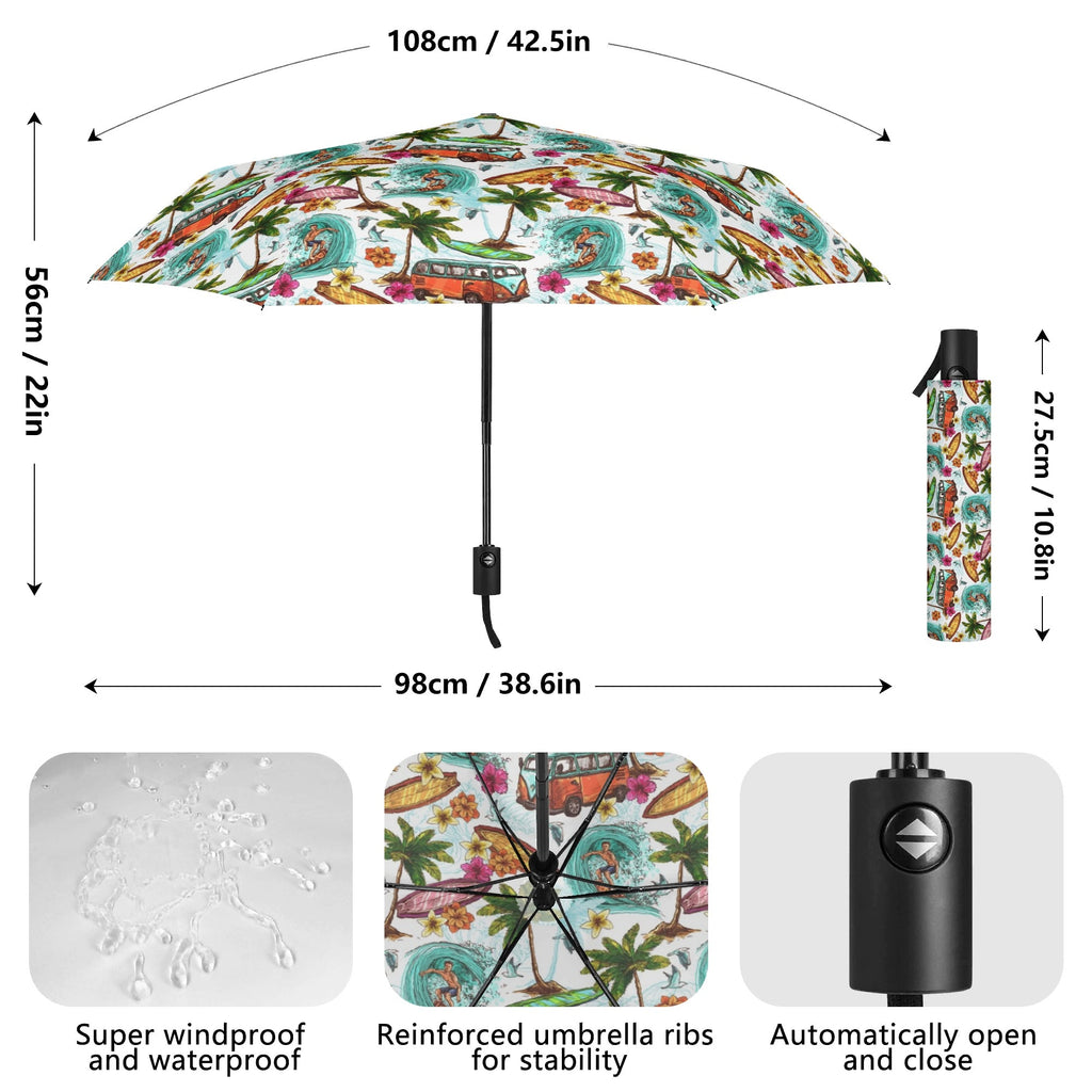 Surfing Safari Compact Automatic Umbrella Printed Offshore
