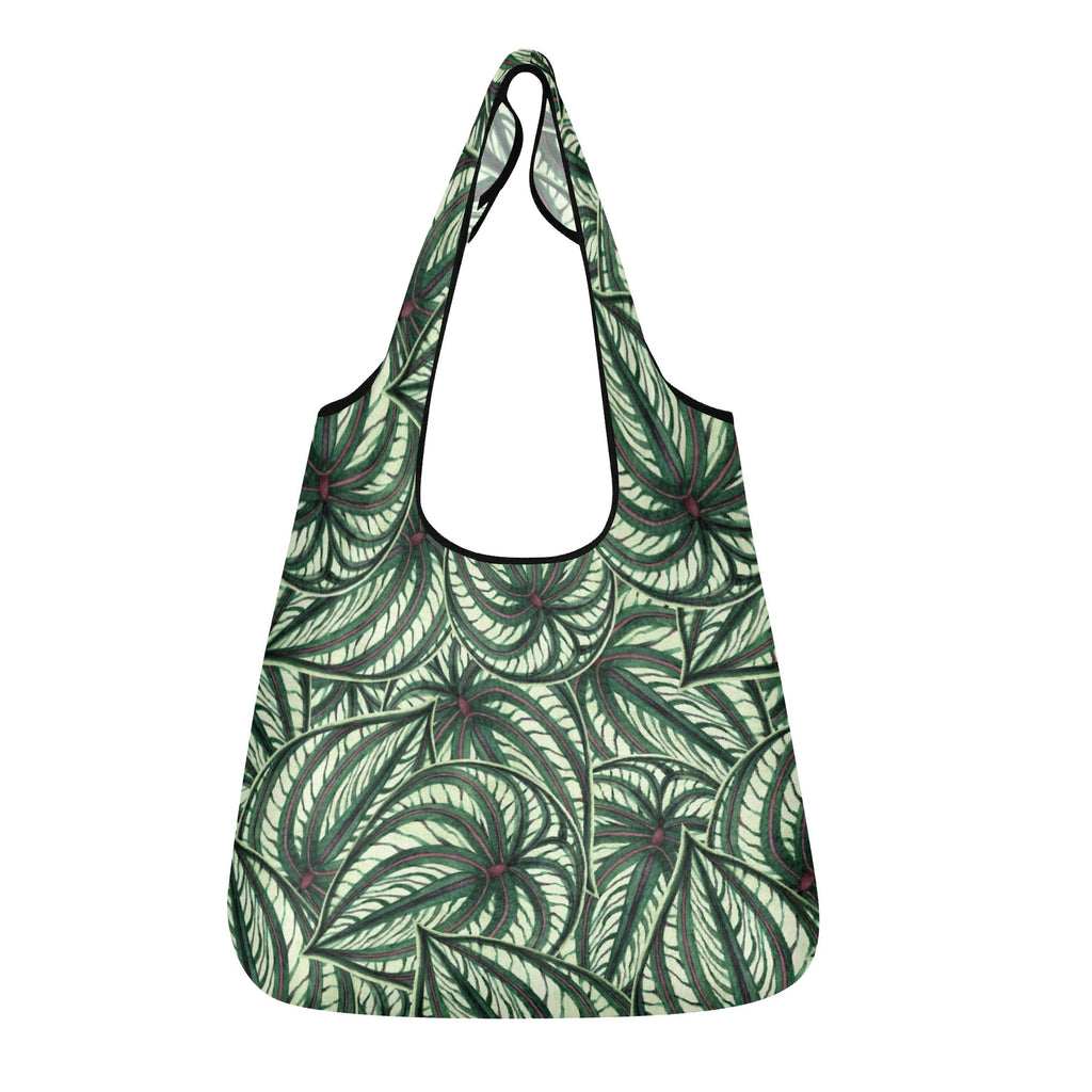 Stripy Leaves 3 Pack of Foldable Shopping Bags Default Title 3-Pack Shopping Bags Plants Printed Offshore
