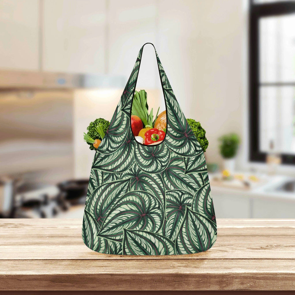 Stripy Leaves 3 Pack of Foldable Shopping Bags 3-Pack Shopping Bags Plants Printed Offshore