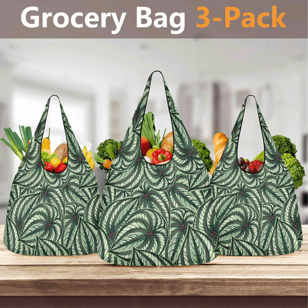 Stripy Leaves 3 Pack of Foldable Shopping Bags 3-Pack Shopping Bags Plants Printed Offshore